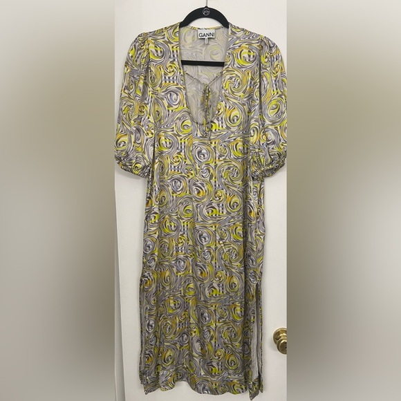 Ganni Swirl Print Midi Dress Size 4 - Picture 2 of 7